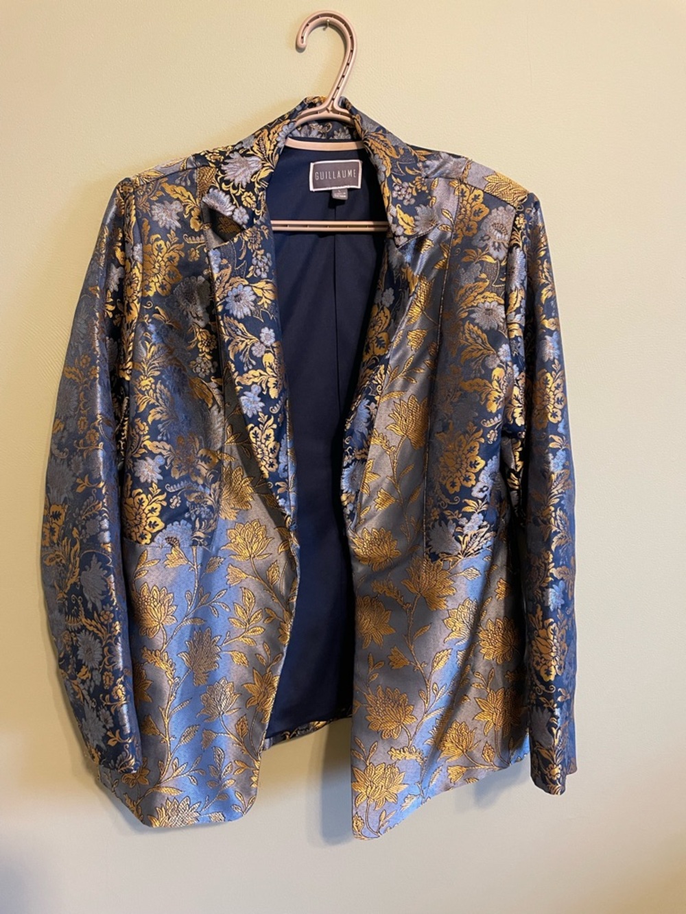 Guillaume Metallic Floral Brocade Blazer in Navy & Gold